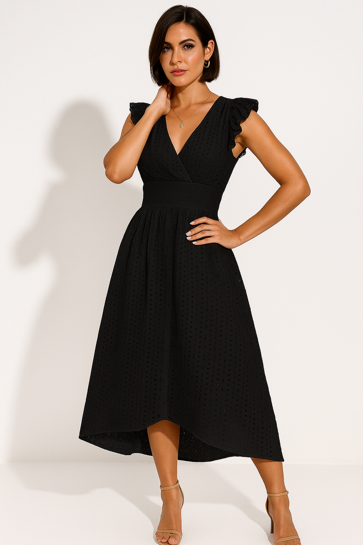 Women’s Eyelet Midi Dress with Flutter Sleeves