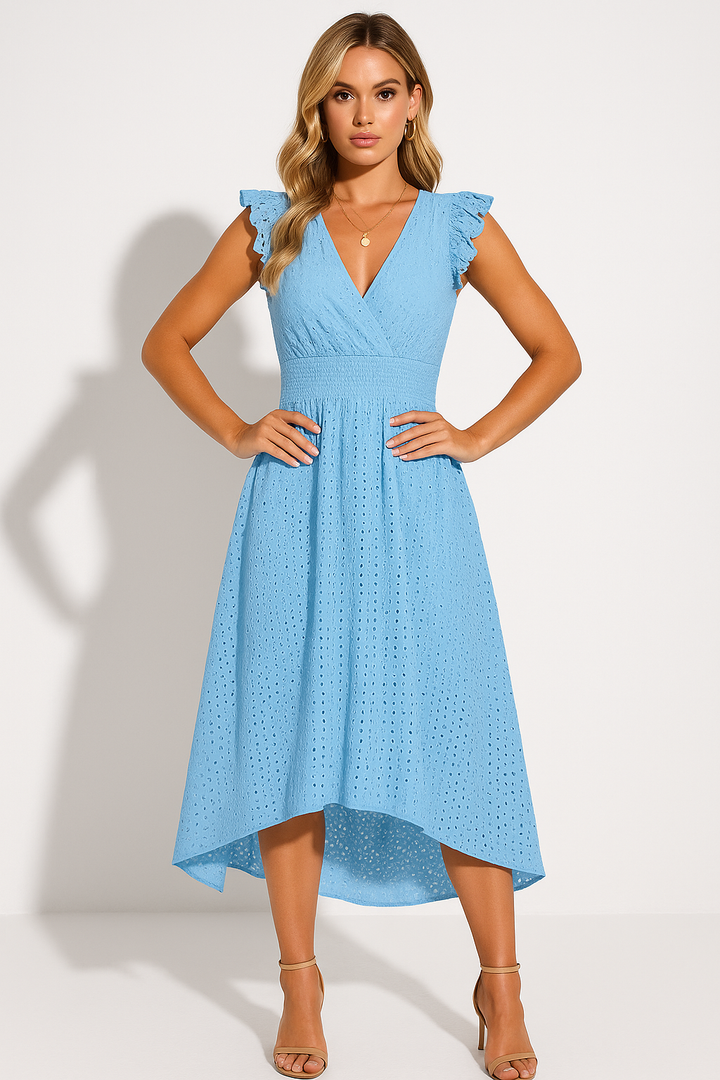 Women’s Eyelet Midi Dress with Flutter Sleeves