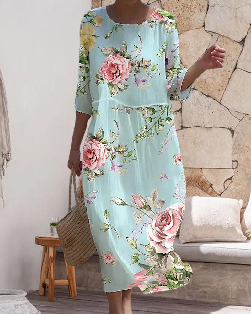 Amara - Elegant Floral Dress with Tummy Control