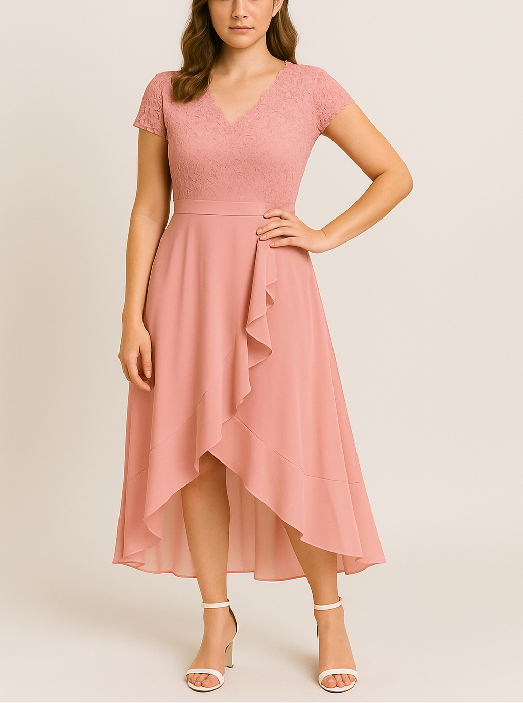 Women’s Elegant Lace High-Low Midi Dress