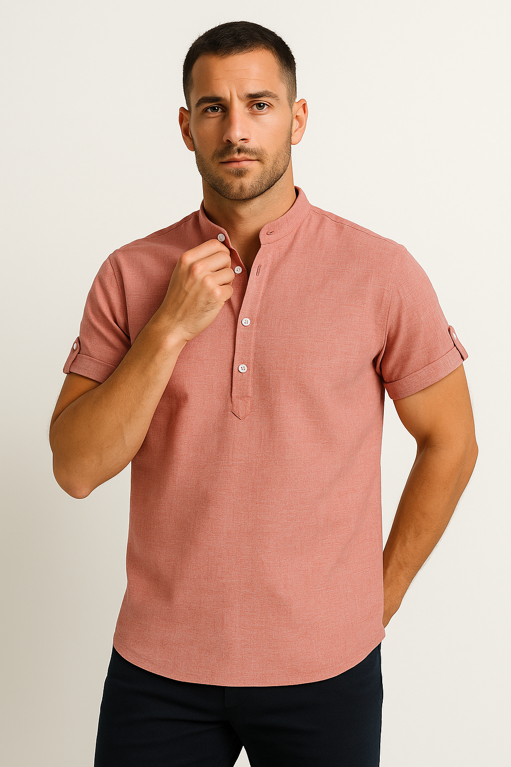 Men’s Modern Mandarin Collar Polo Shirt
