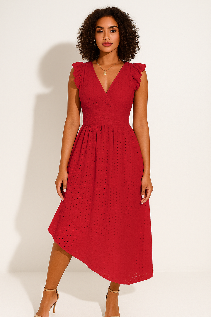 Women’s Eyelet Midi Dress with Flutter Sleeves