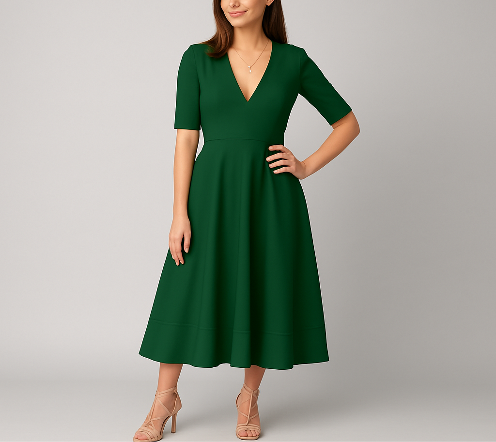 Women’s A-Line Midi Dress with Half Sleeves