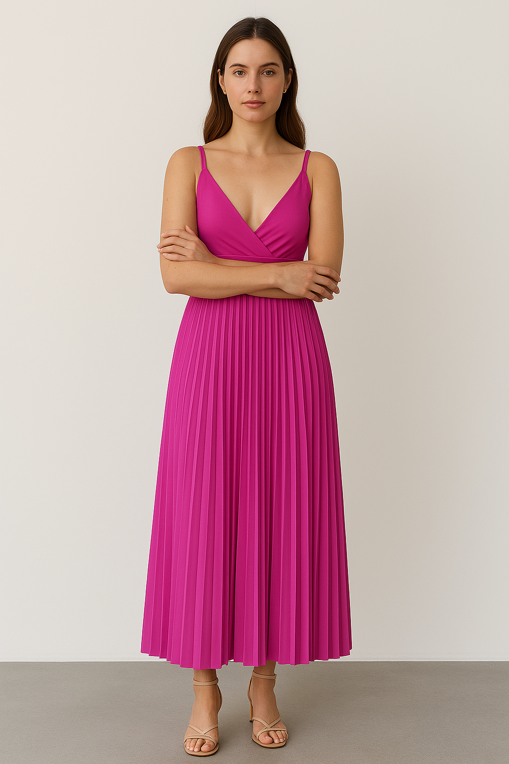 Women's Pleated Cutout Midi Dress