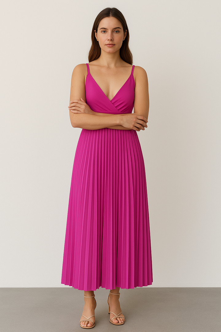 Women's Pleated Cutout Midi Dress