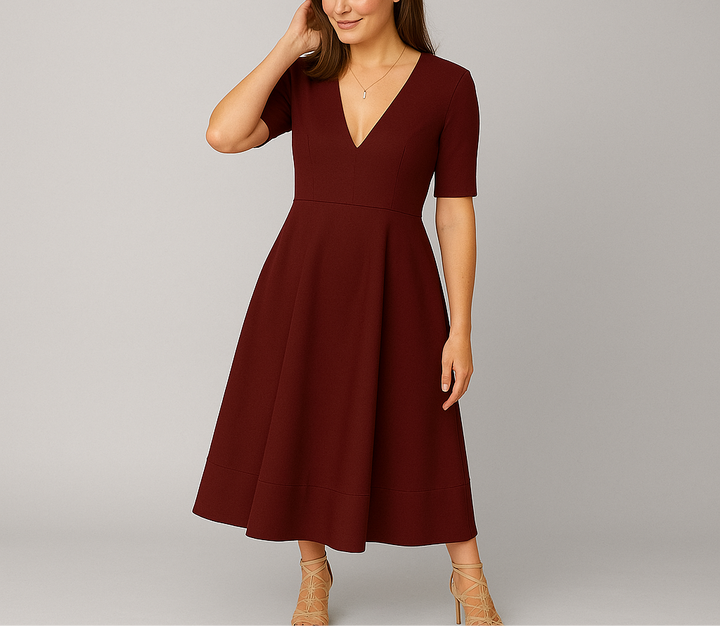 Women’s A-Line Midi Dress with Half Sleeves