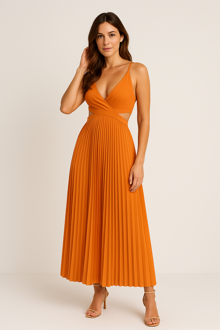 Women's Pleated Cutout Midi Dress