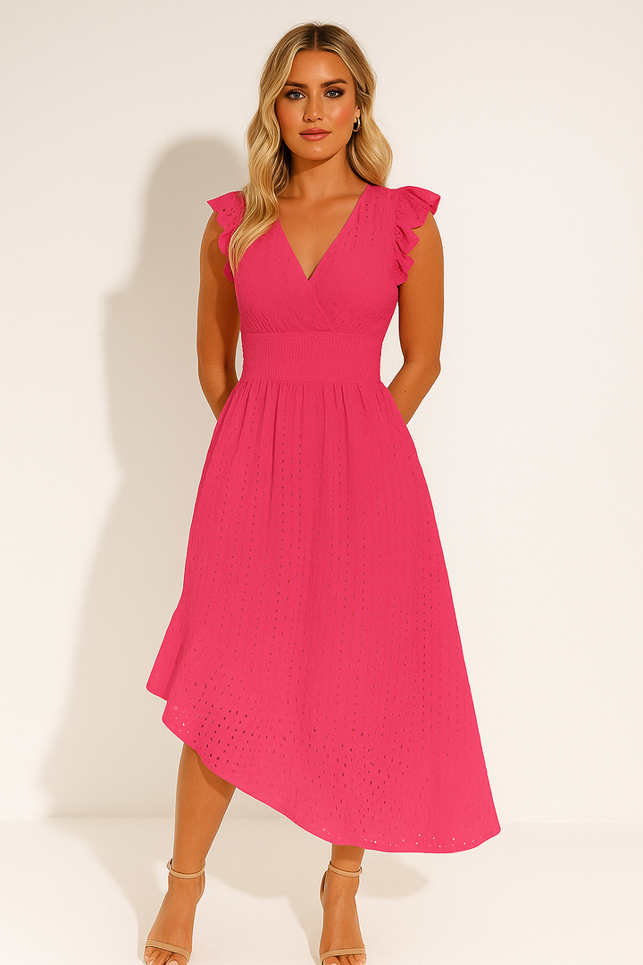 Women’s Eyelet Midi Dress with Flutter Sleeves