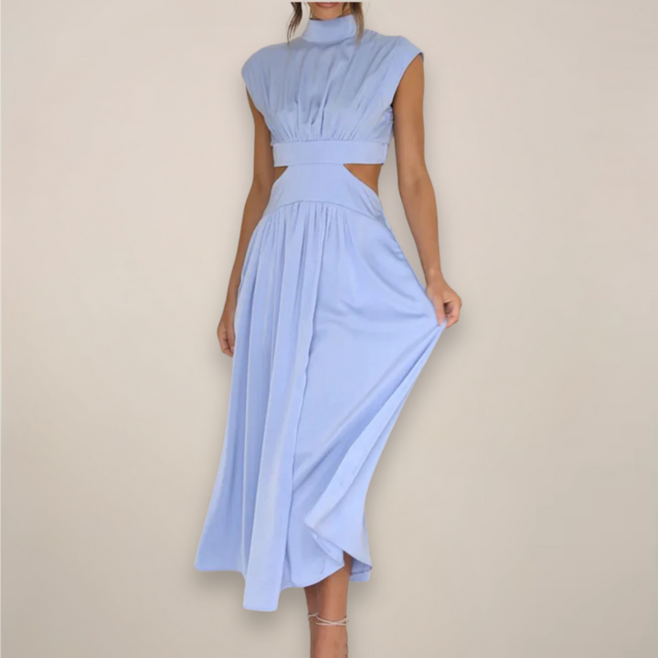 Elegant Maxi Dress with Cap Sleeves and Cut-Out Waist