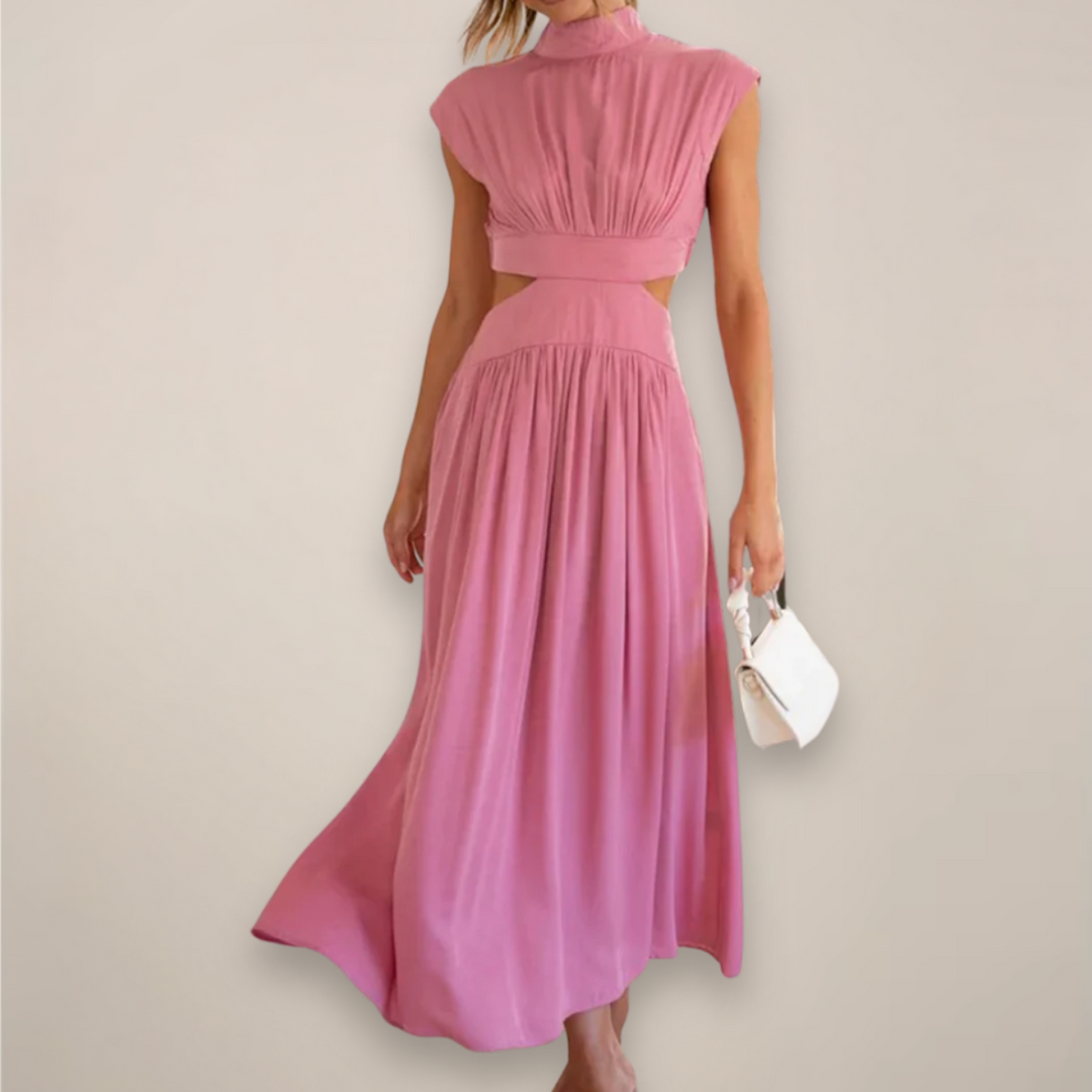 Elegant Maxi Dress with Cap Sleeves and Cut-Out Waist