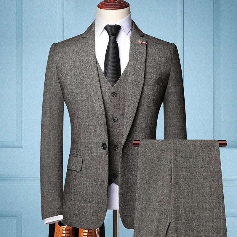 Elegant Slim Fit Men's 3-Piece Suit – Business Wedding Formal Set