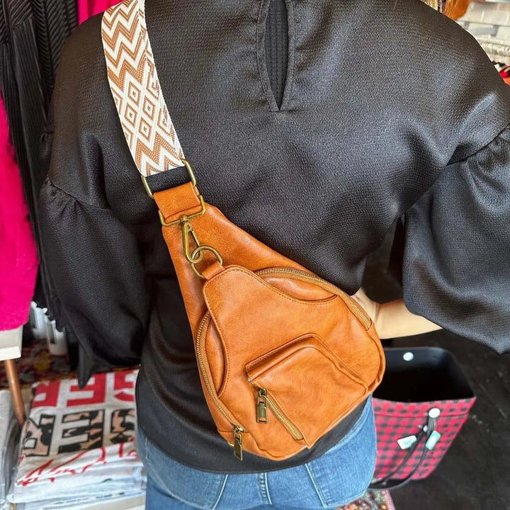 Mackenzie - Vintage Crossbody Sling Bag with Geometric Strap