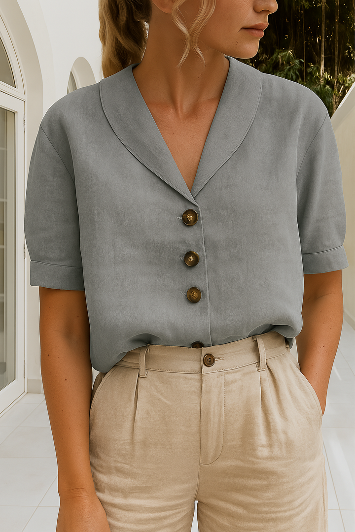Envelope Neckline Blouse with Button Detail – Short and Long Sleeve