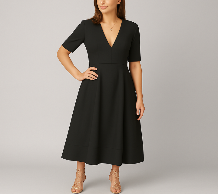 Women’s A-Line Midi Dress with Half Sleeves