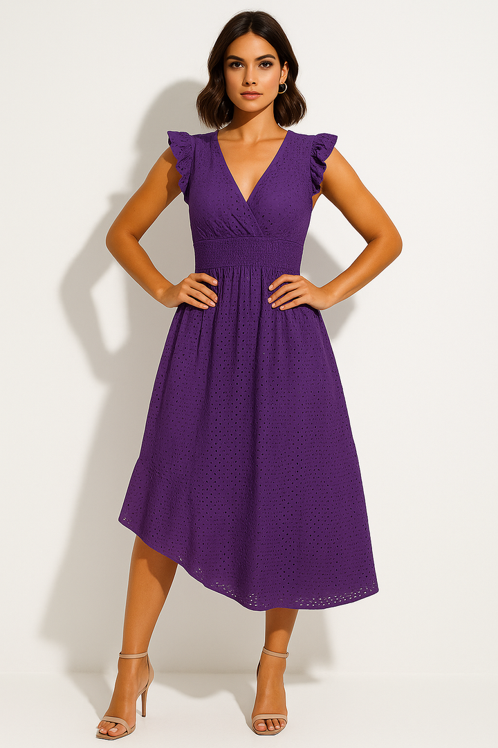 Women’s Eyelet Midi Dress with Flutter Sleeves