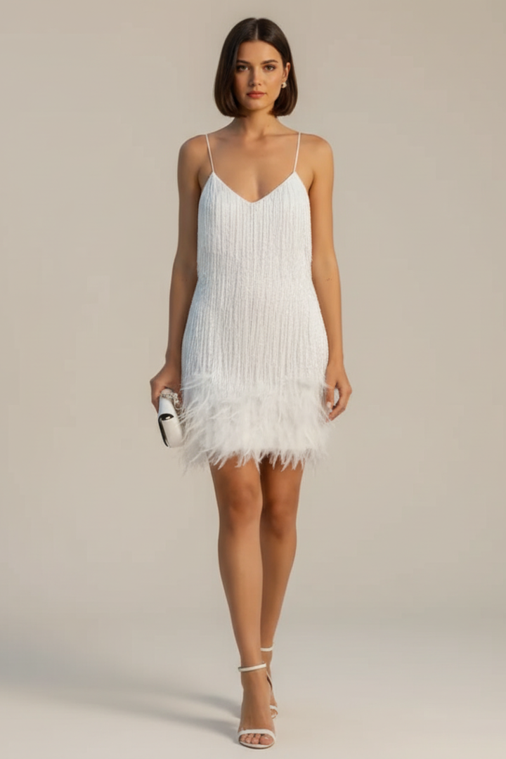 Feather Evening Mini Dress