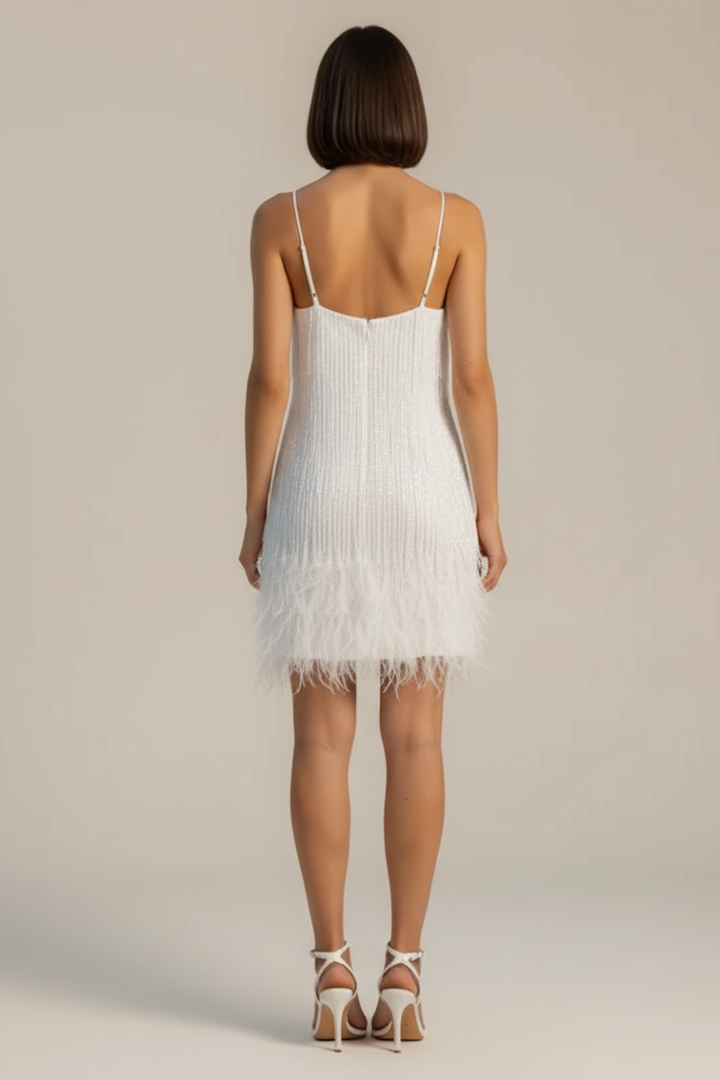 Feather Evening Mini Dress