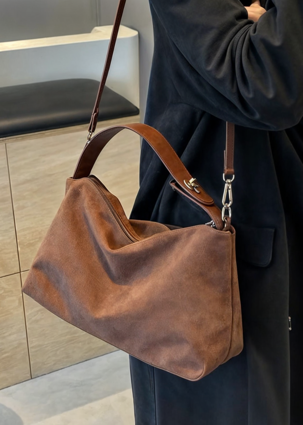 Luna - Faux Suede Bag MM