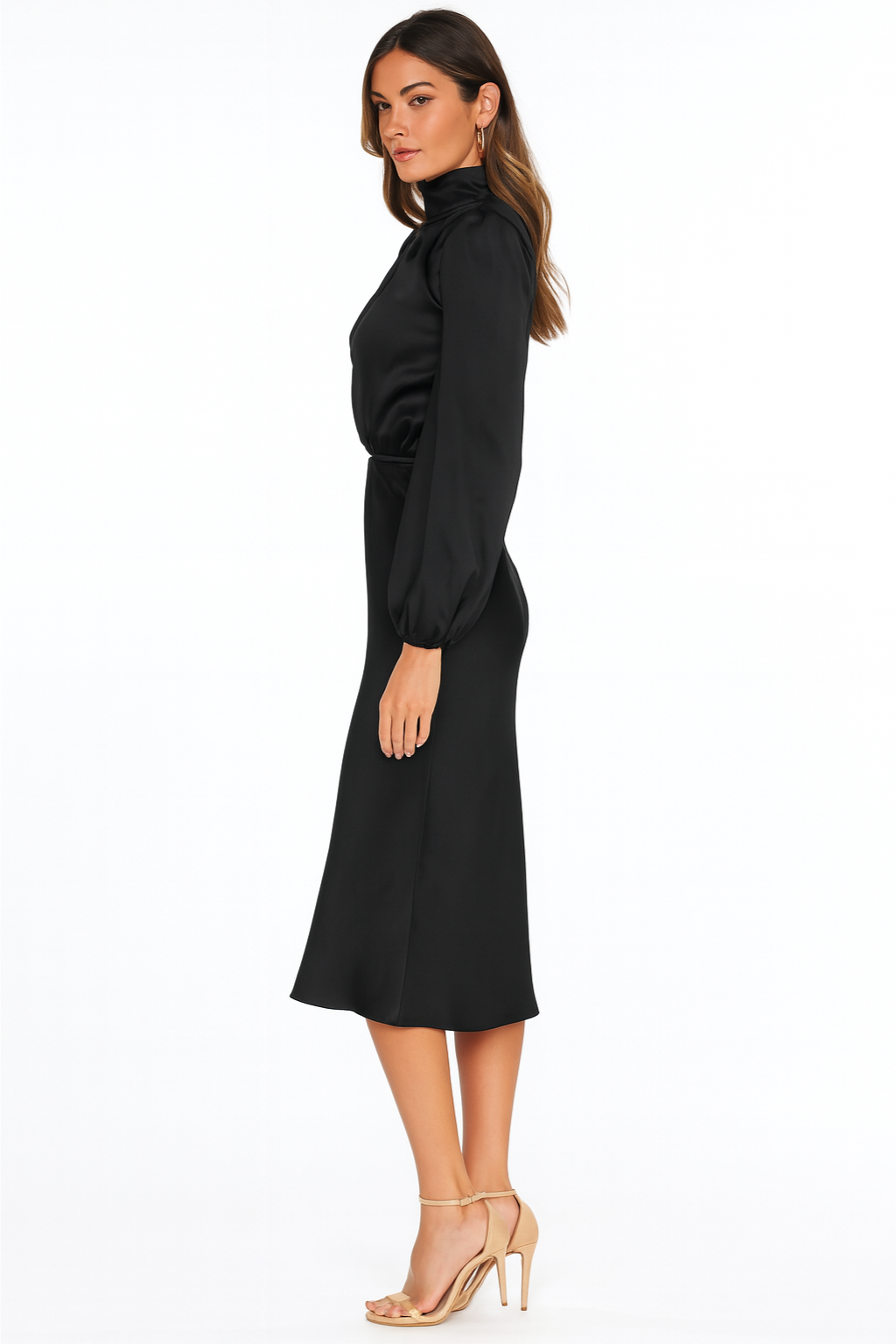 Hazel - Long-Sleeved Satin Dress