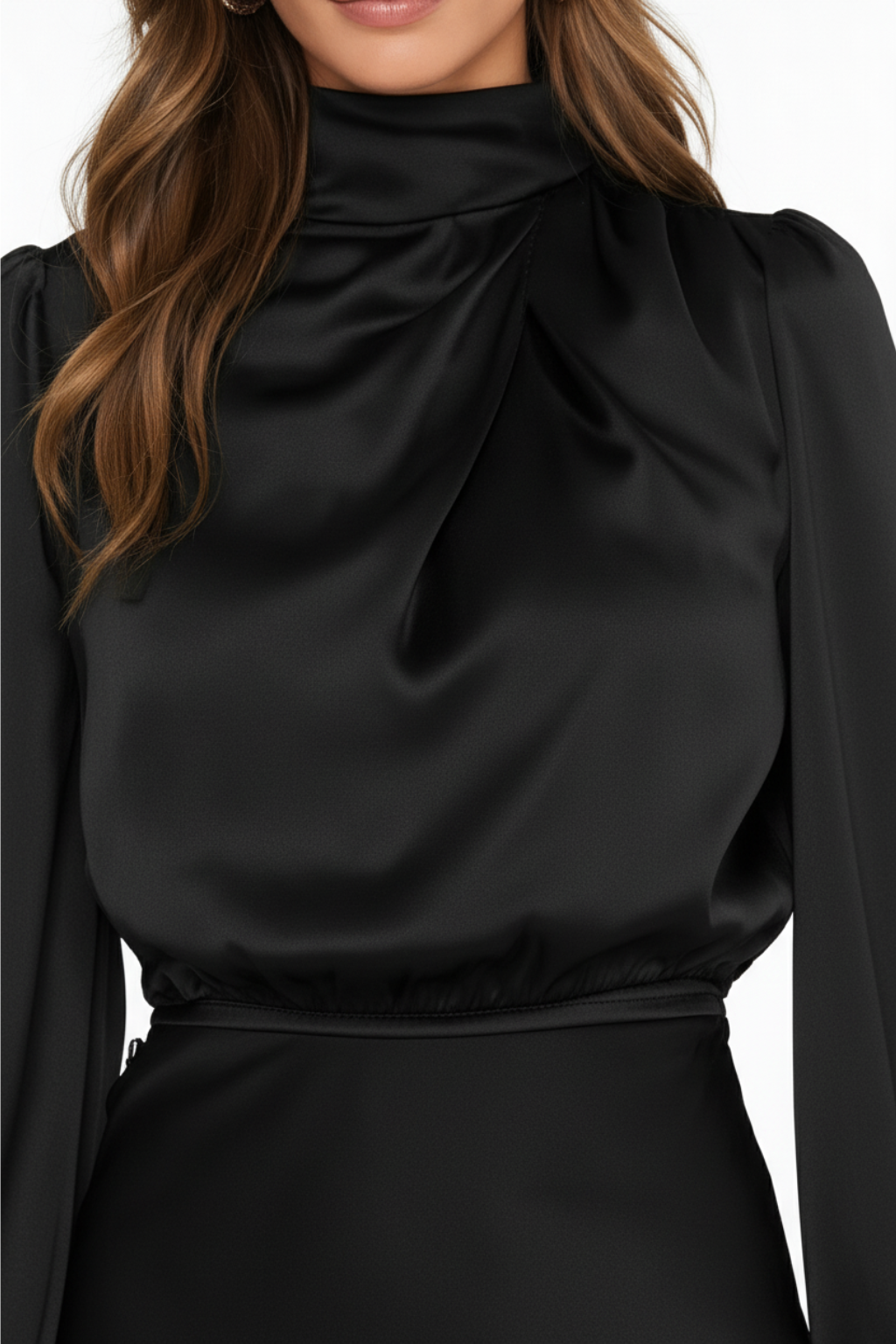 Hazel - Long-Sleeved Satin Dress