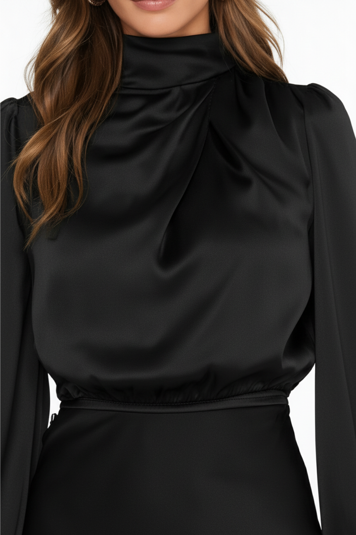 Hazel - Long-Sleeved Satin Dress