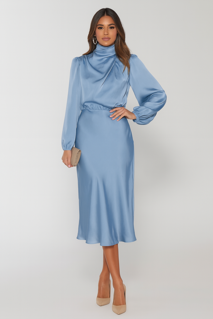Hazel - Long-Sleeved Satin Dress