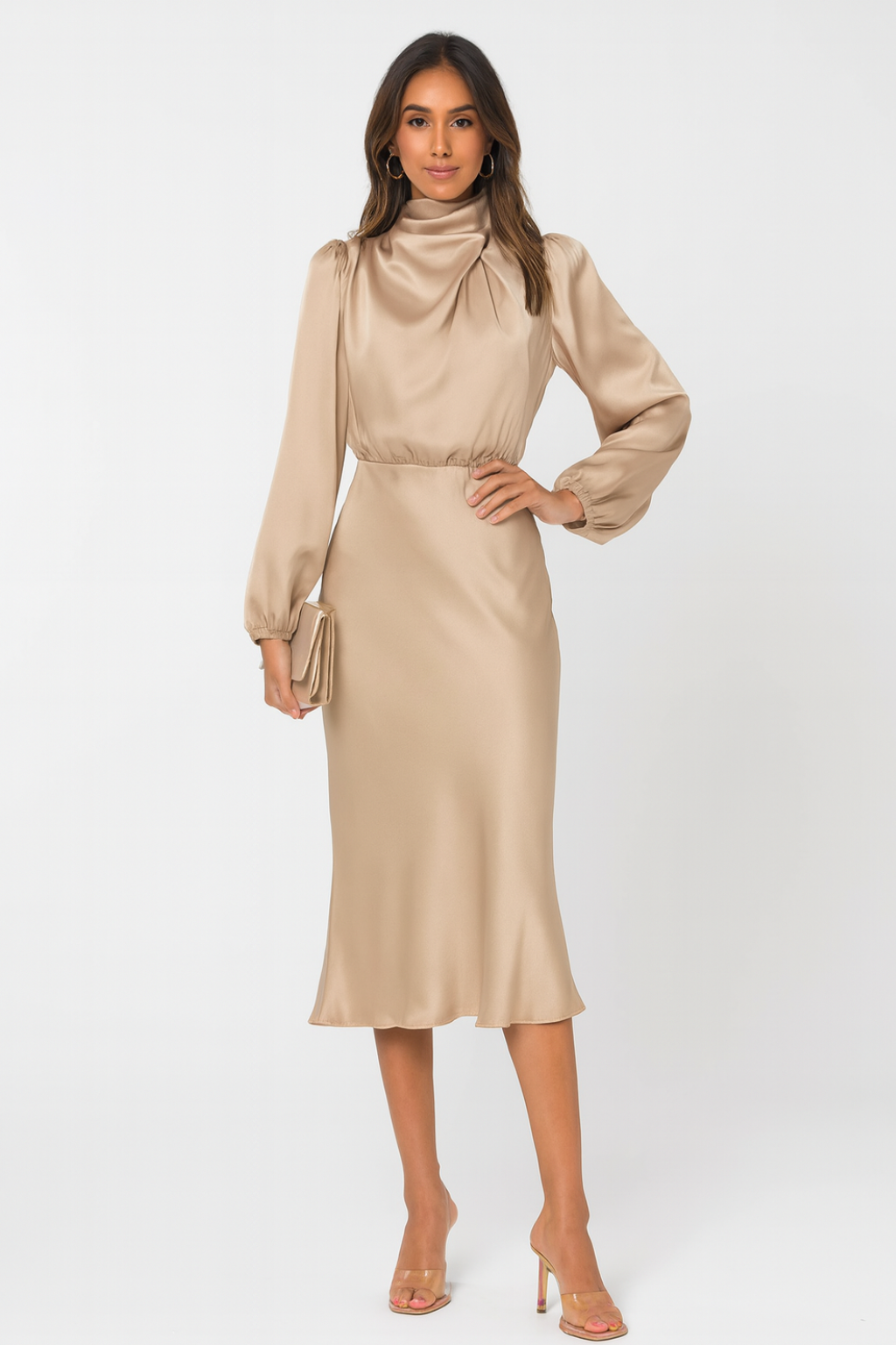 Hazel - Long-Sleeved Satin Dress
