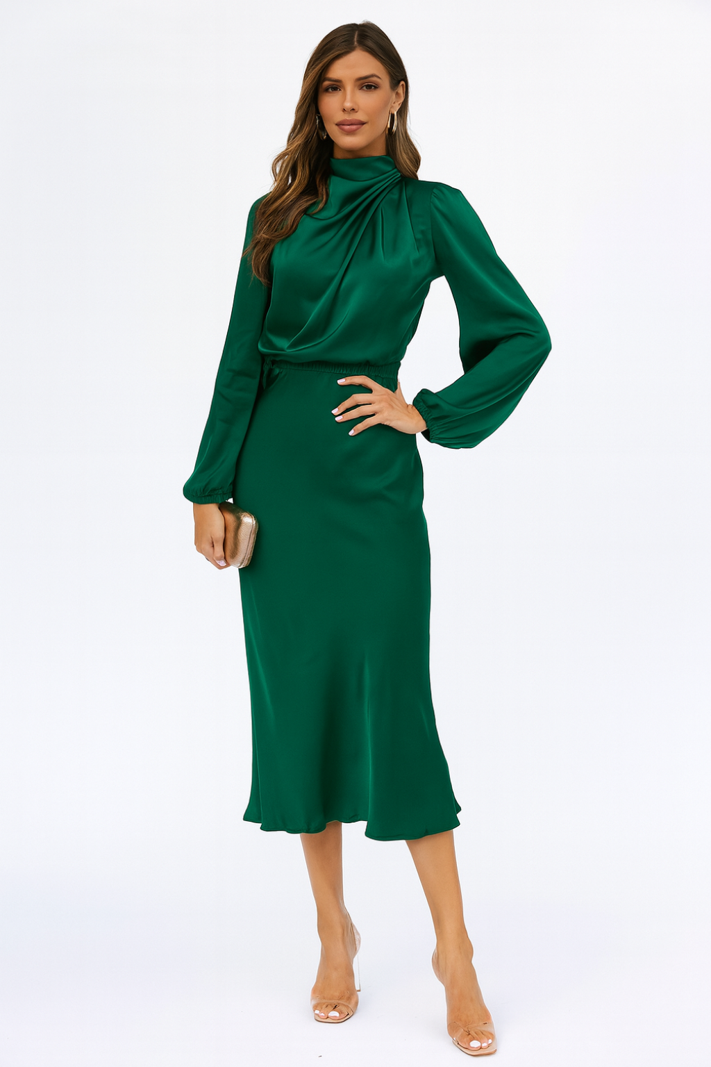 Hazel - Long-Sleeved Satin Dress
