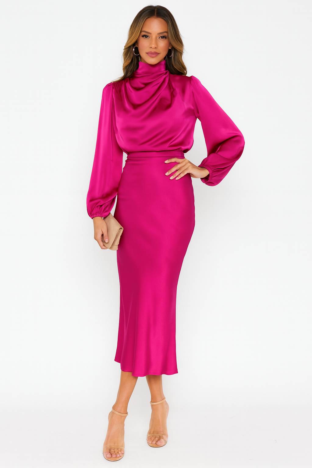 Hazel - Long-Sleeved Satin Dress