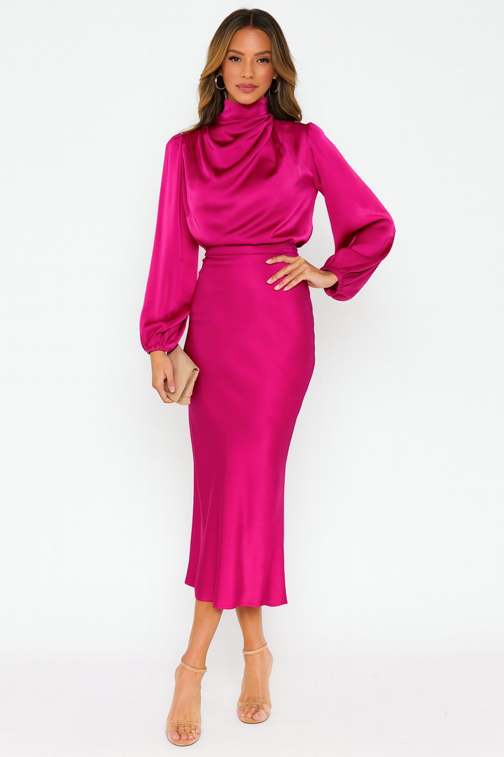 Hazel - Long-Sleeved Satin Dress
