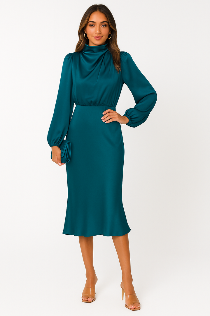 Hazel - Long-Sleeved Satin Dress