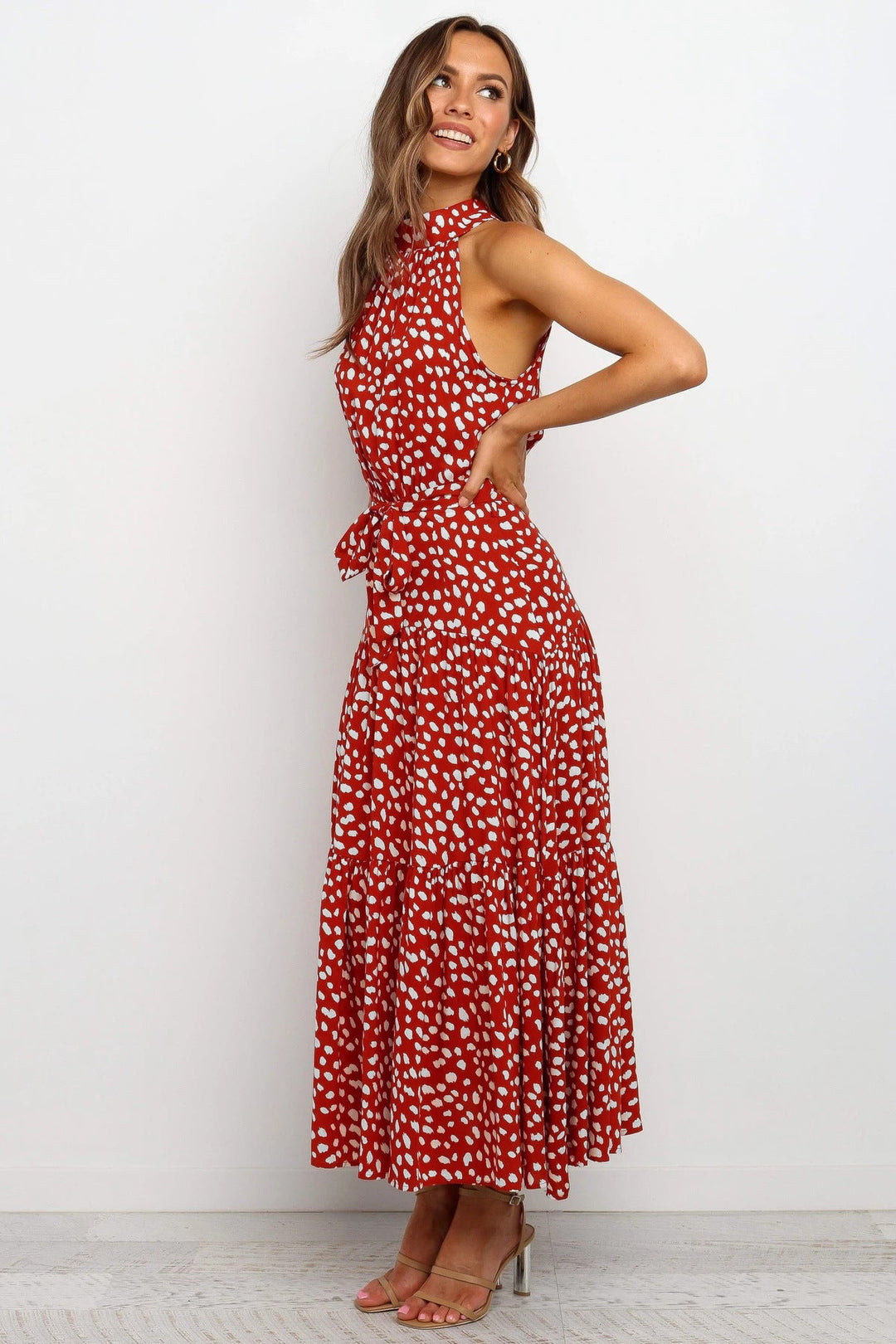Women's Polka Dot Halter Maxi Dress