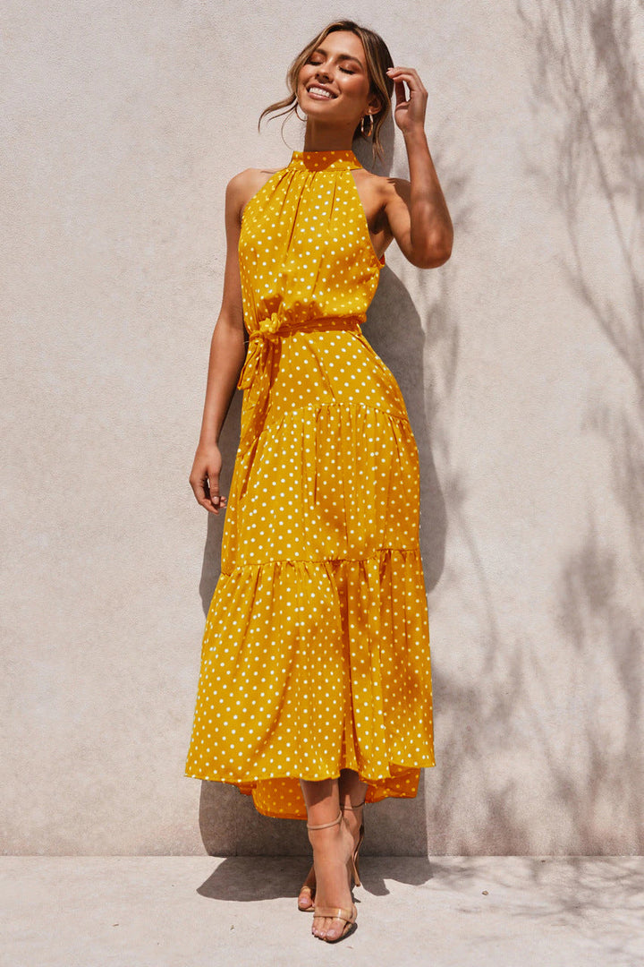 Women's Polka Dot Halter Maxi Dress