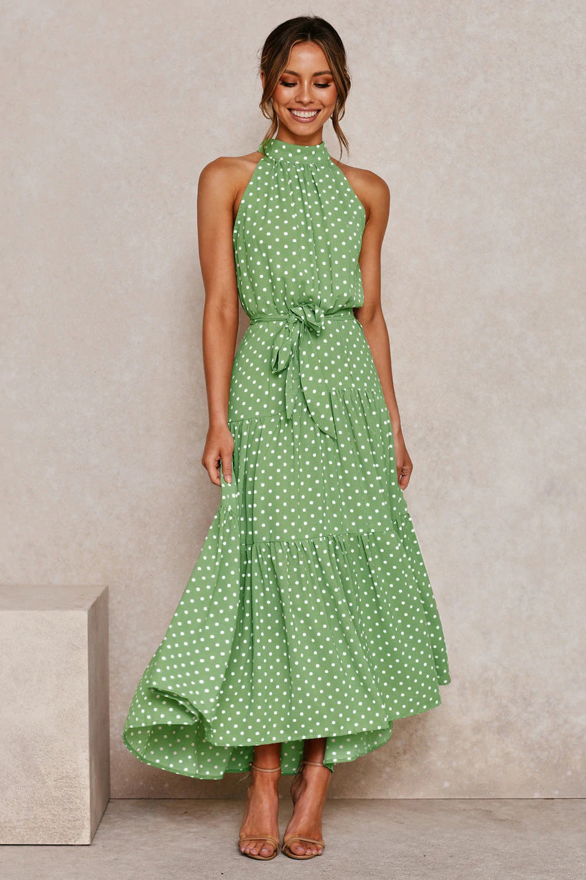 Women's Polka Dot Halter Maxi Dress