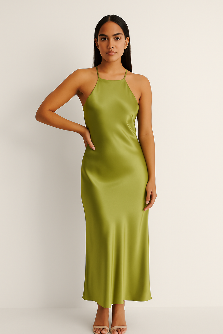 Women’s Satin Halter Neck Midi Dress