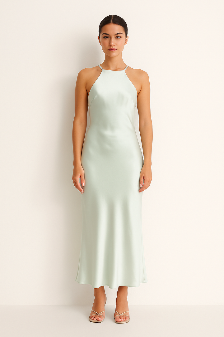 Women’s Satin Halter Neck Midi Dress