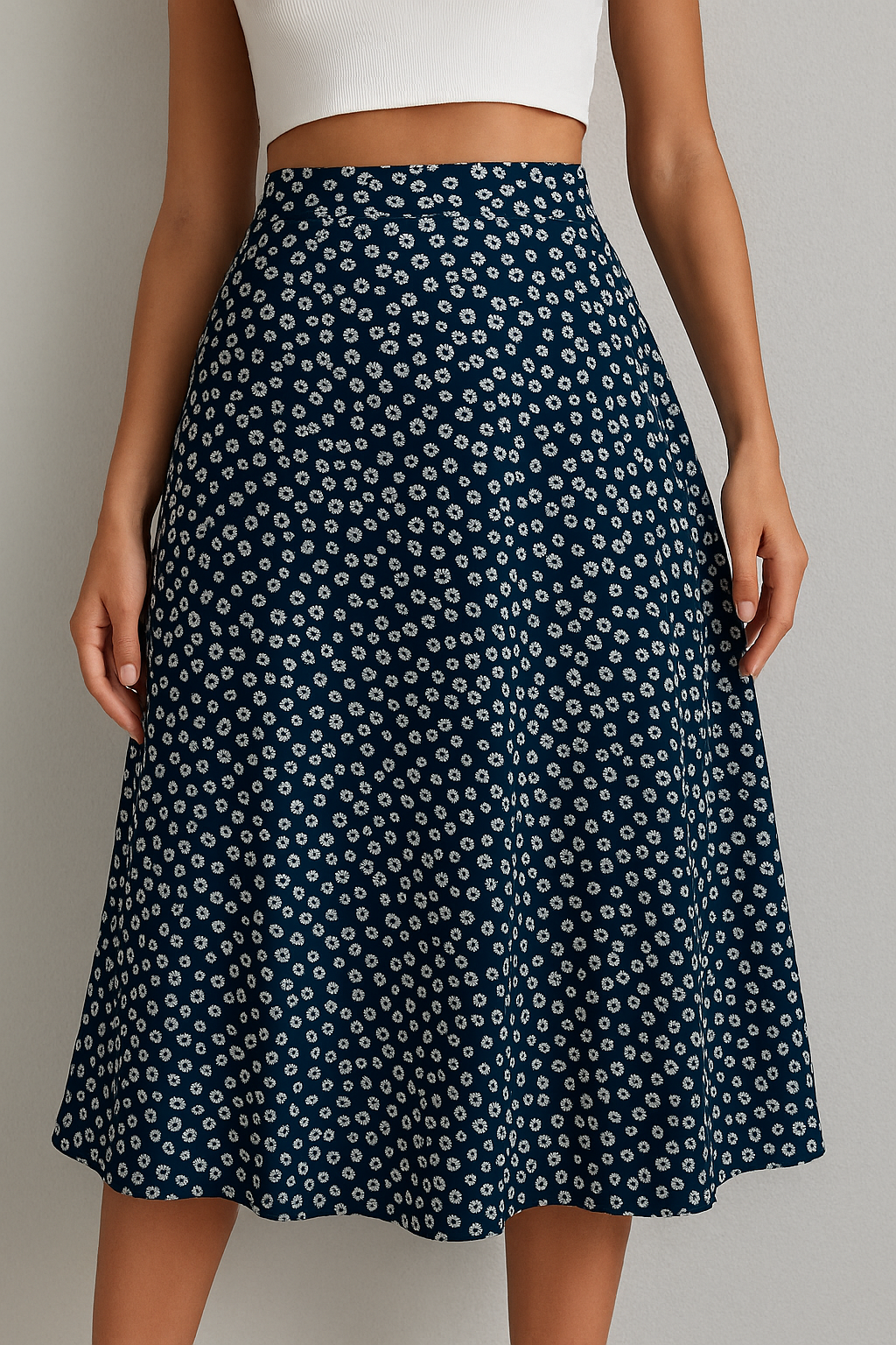Women’s Floral Print High-Waisted Midi Skirt