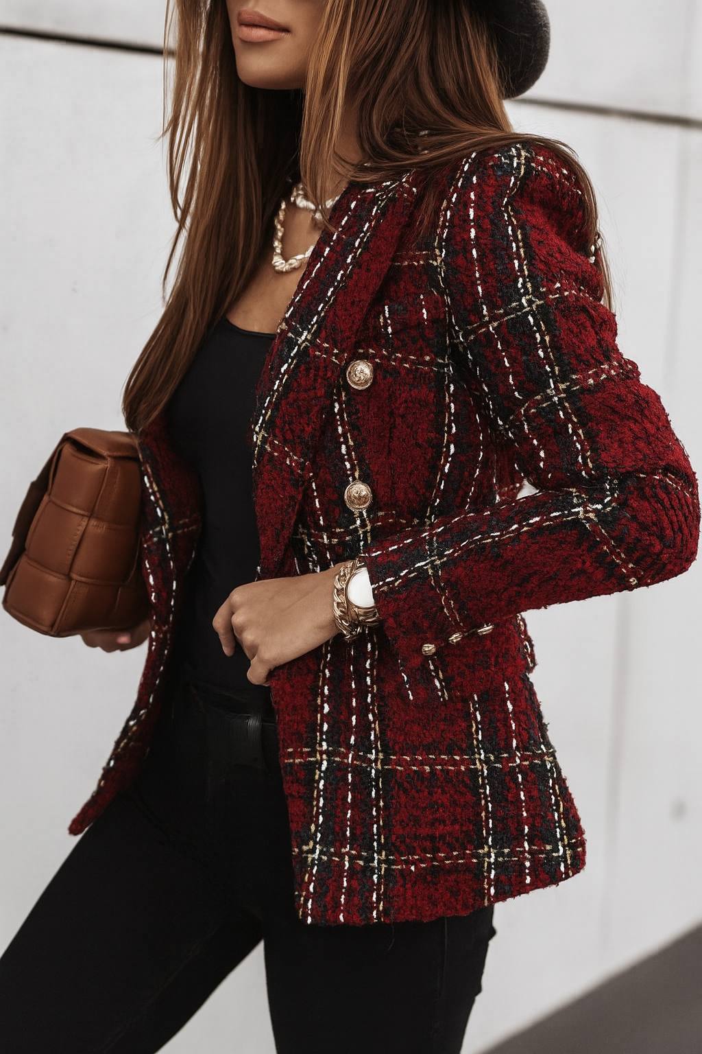 Women’s Textured Check Tweed Blazer