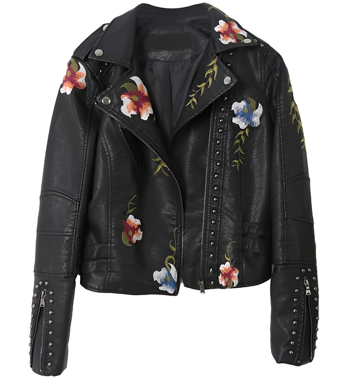 Women’s Embroidered Faux Leather Biker Jacket
