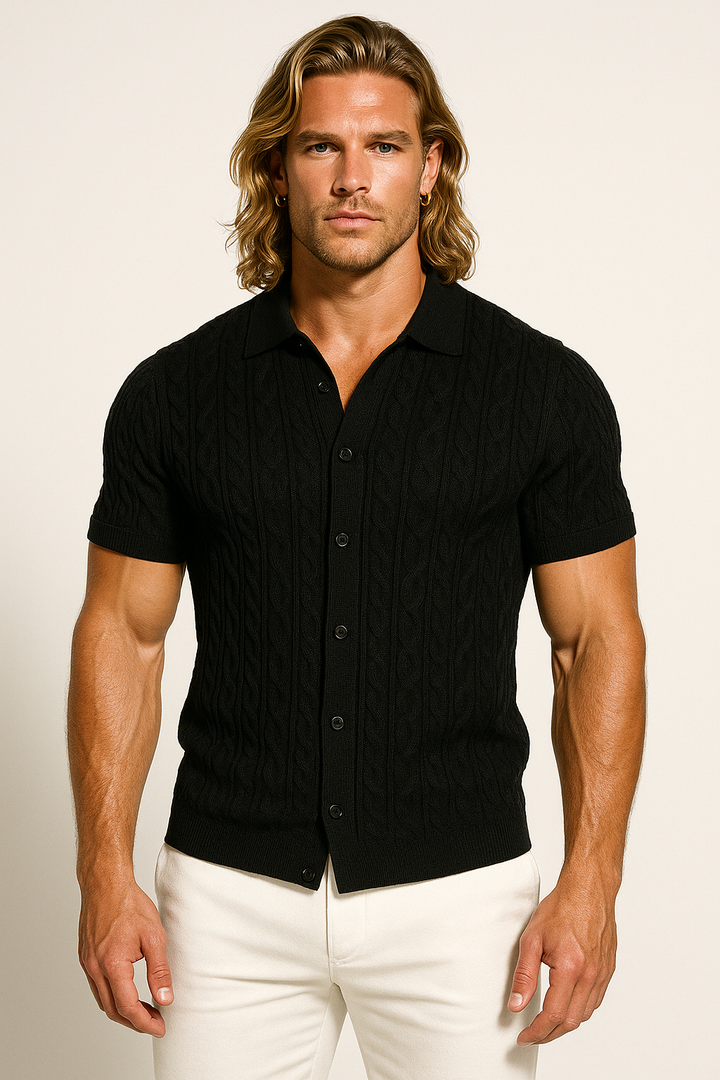 Men’s Cable Knit Button-Up Shirt