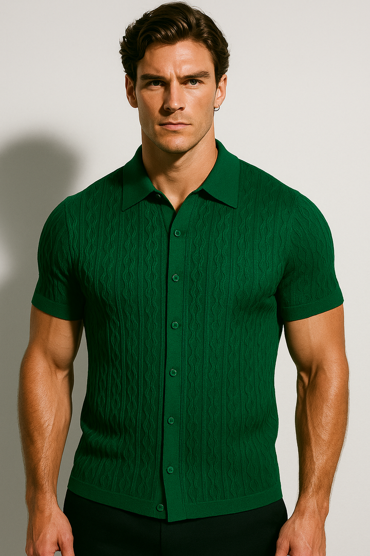 Men’s Cable Knit Button-Up Shirt