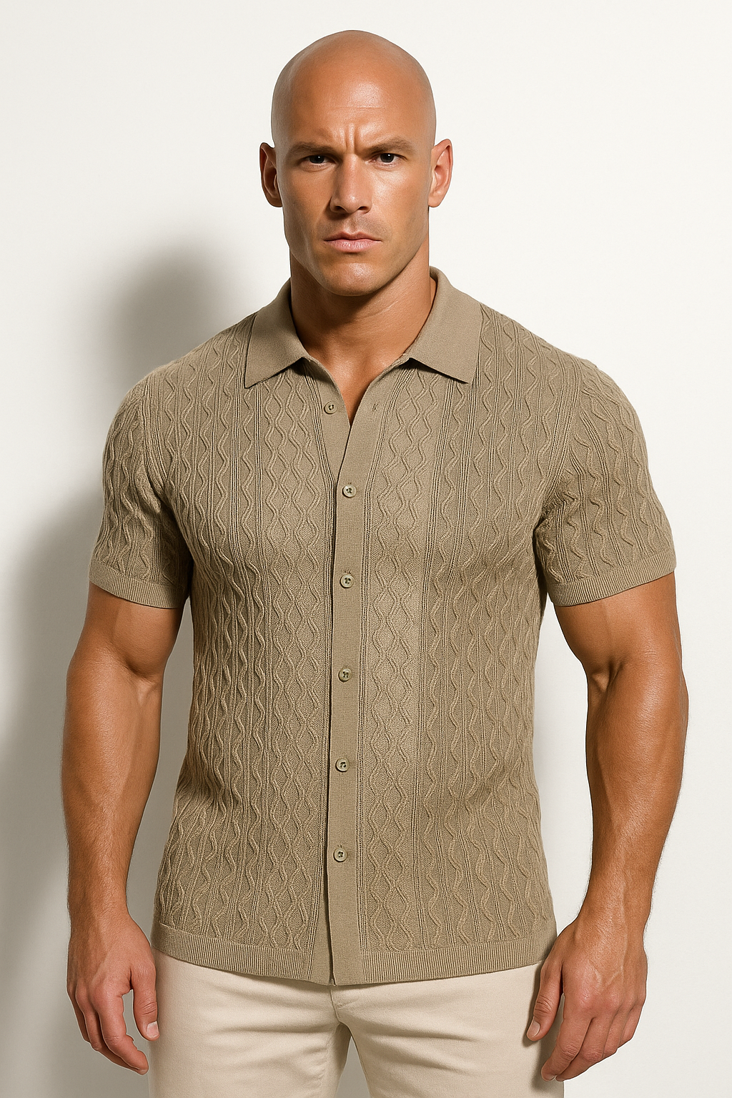 Men’s Cable Knit Button-Up Shirt