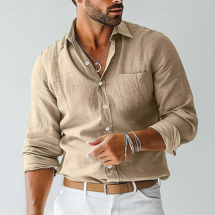 Men’s Lightweight Long Sleeve Shirt – Relaxed Fit Holiday Piece for Warm Weather