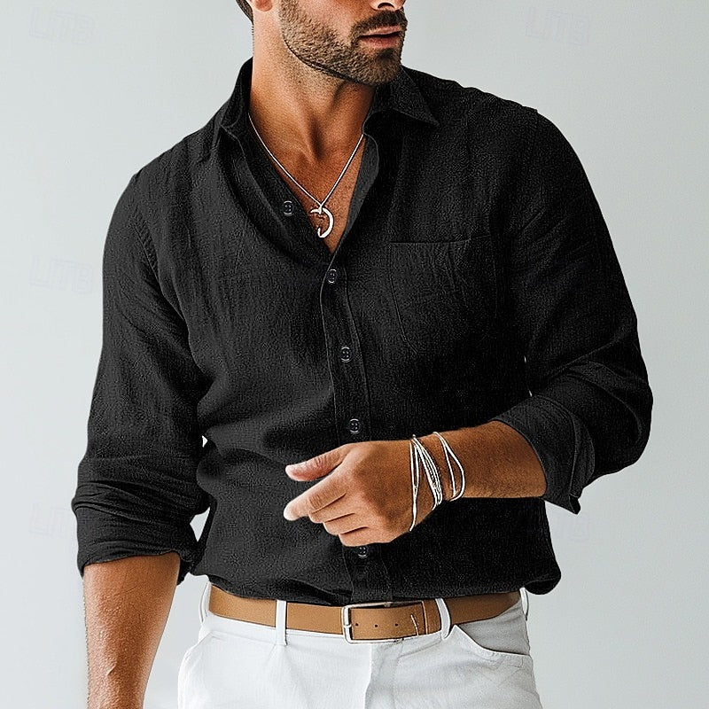 Men’s Lightweight Long Sleeve Shirt – Relaxed Fit Holiday Piece for Warm Weather