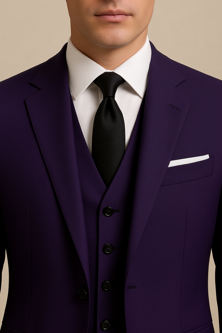 Men’s Purple 3-Piece Tailored Suit – Classic Formal Set