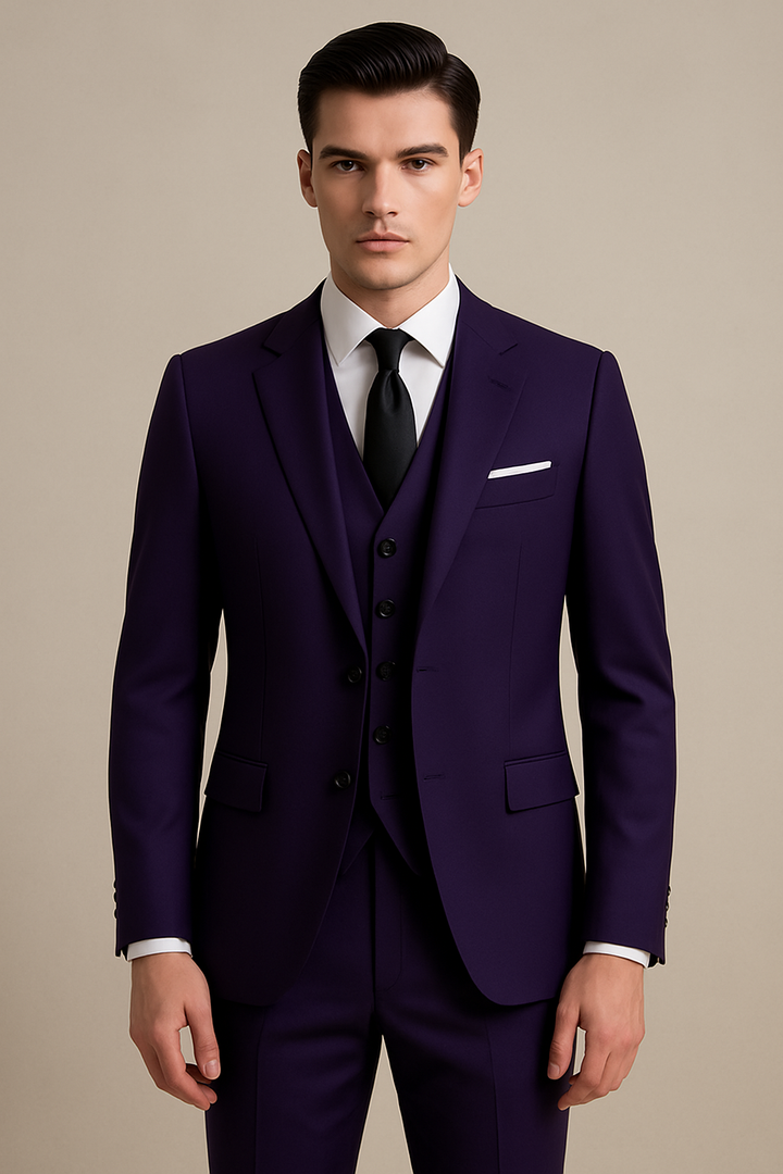 Men’s Purple 3-Piece Tailored Suit – Classic Formal Set