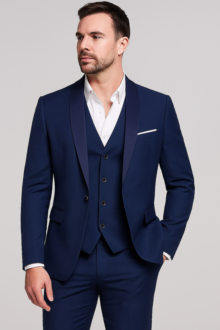 Men’s Three-Piece Slim Fit Suit – Shawl Lapel – Tailored Elegance