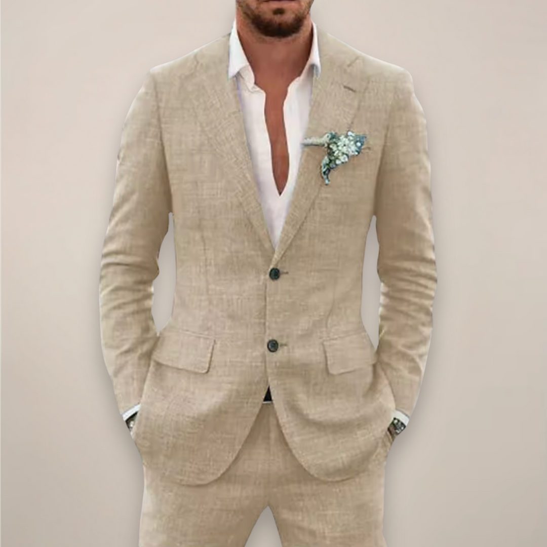 Men’s Two-Piece Linen Suit – Single Breasted Elegant Spring/Summer Set