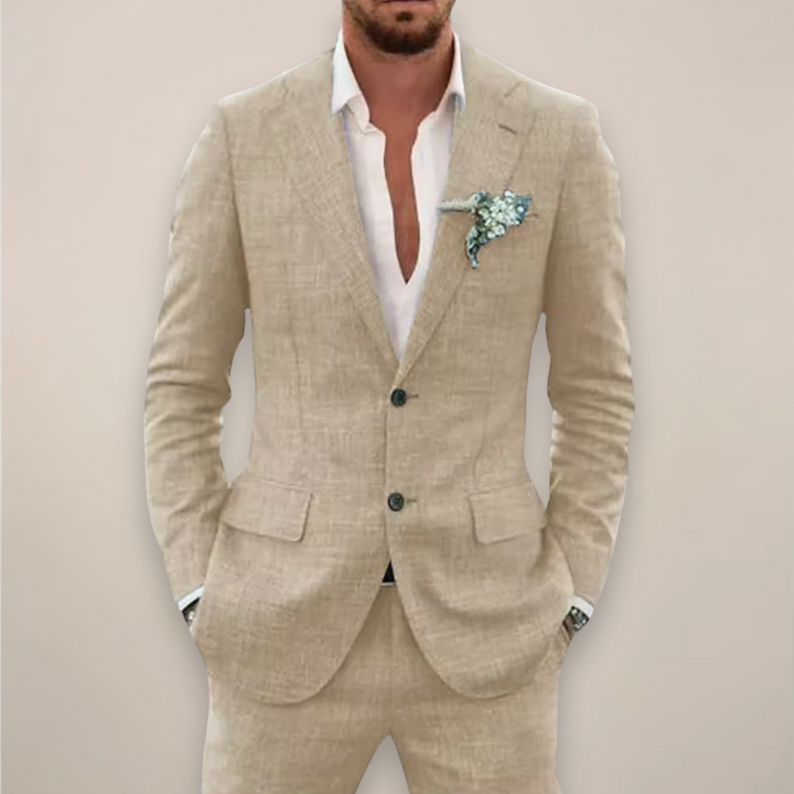 Men’s Two-Piece Linen Suit – Single Breasted Elegant Spring/Summer Set