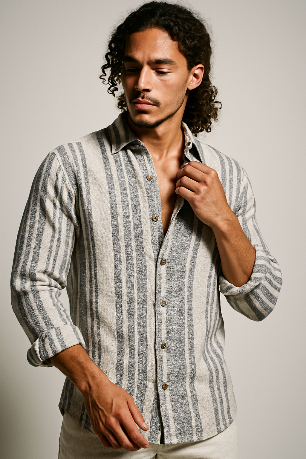 Men’s Long Sleeve Striped Linen Blend Shirt